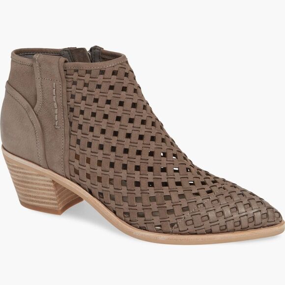Dolce Vita Spence Nubuck Leather Woven Western Ankle Bootie, Taupe, Sz. 6 - Picture 1 of 8